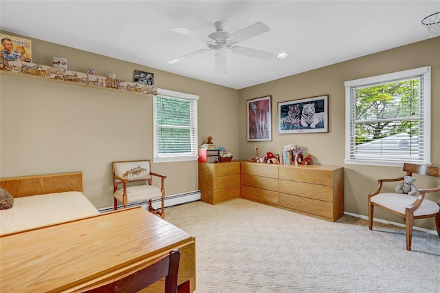 77 Barry Ln, Syosset, NY 11791 - bedroom with light colored carpet, baseboards, a ceiling fan, and recessed lighting