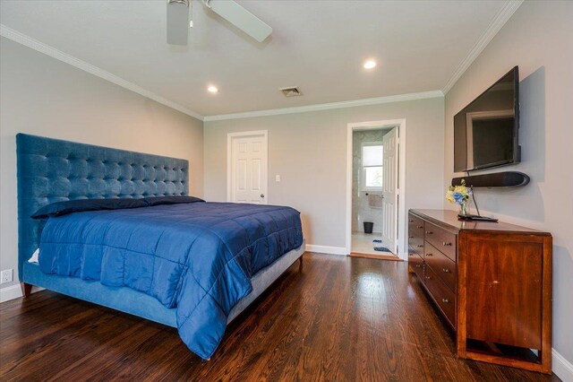 14 Pond Park Rd, Great Neck, NY 11023 - bedroom with wood finished floors, ornamental molding, baseboards, recessed lighting, and ceiling fan