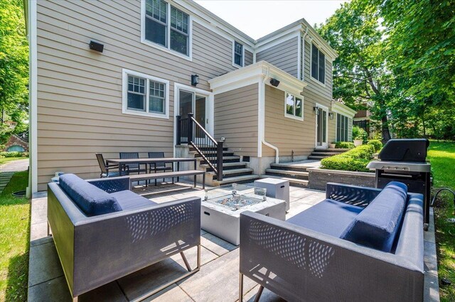 14 Pond Park Rd, Great Neck, NY 11023 - view of patio featuring an outdoor living space with a fire pit and entry steps