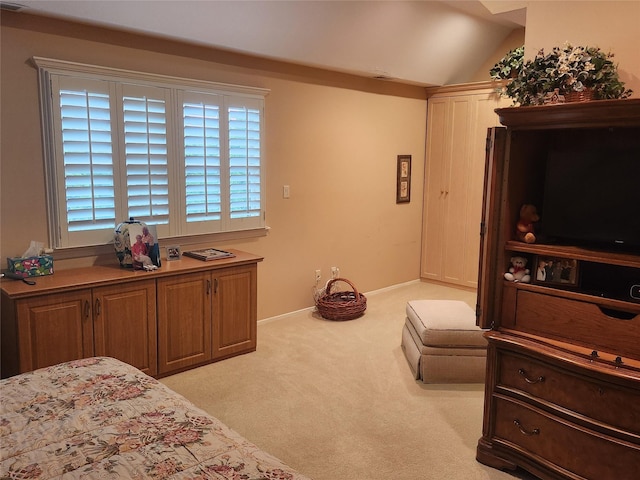 166 Southgate Cir, Massapequa Park, NY 11762 - bedroom featuring carpet, vaulted ceiling, and baseboards