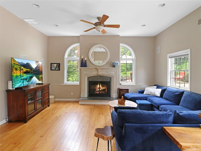 26 Van Nostrand Pl, Nanuet, NY 10954 - living area with ceiling fan, light wood finished floors, a fireplace, baseboards, and recessed lighting