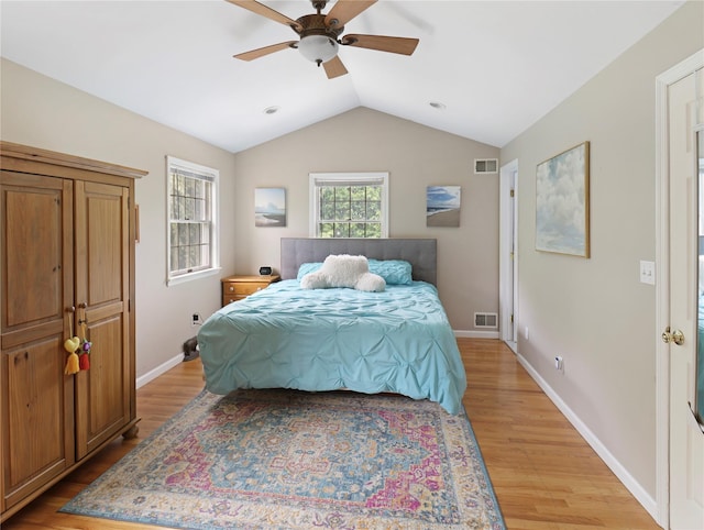 26 Van Nostrand Pl, Nanuet, NY 10954 - bedroom with light wood-style flooring, lofted ceiling, baseboards, and a ceiling fan