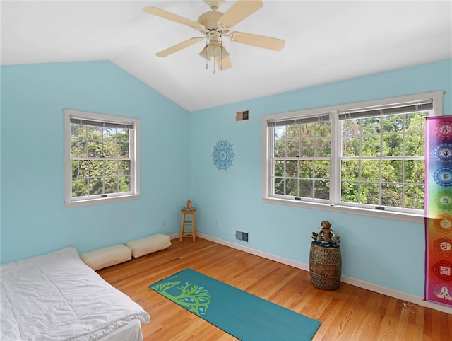 26 Van Nostrand Pl, Nanuet, NY 10954 - bedroom with wood finished floors, lofted ceiling, baseboards, and a ceiling fan