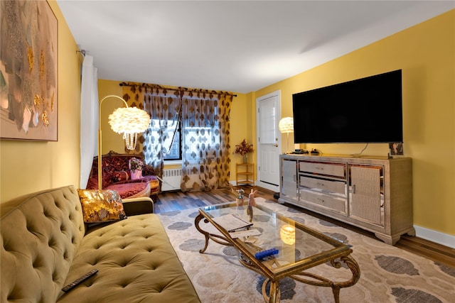 150 W End Ave Unit 1J, Brooklyn, NY 11235 - living room with wood finished floors, baseboards, and radiator heating unit