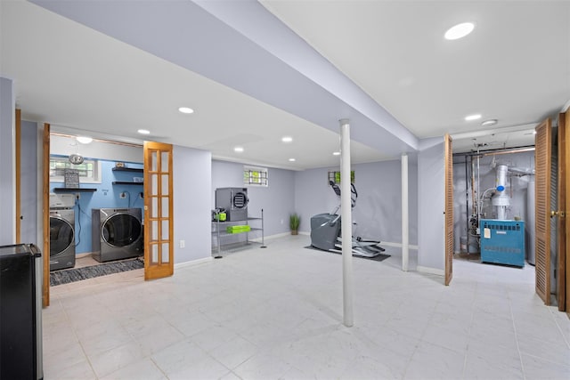 613 Gary Pl, Westbury, NY 11590 - below grade area featuring recessed lighting, independent washer and dryer, and baseboards