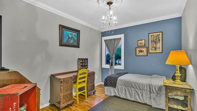 3123 Lydia Ln, Bellmore, NY 11710 - bedroom featuring hardwood / wood-style flooring, ornamental molding, and a chandelier
