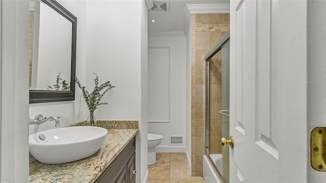 3123 Lydia Ln, Bellmore, NY 11710 - bathroom with vanity, crown molding, and bath / shower combo with glass door