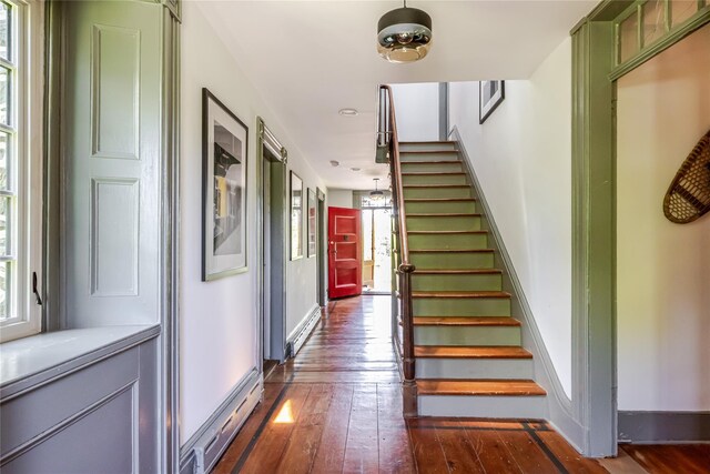 26 Roberson Ave, Pine Bush, NY 12566 - staircase with hardwood / wood-style floors, baseboards, and recessed lighting
