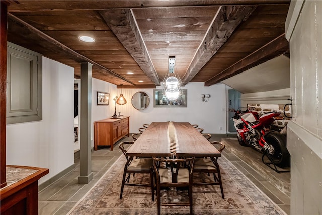 26 Roberson Ave, Pine Bush, NY 12566 - dining room with wooden ceiling with exposed beams and recessed lighting