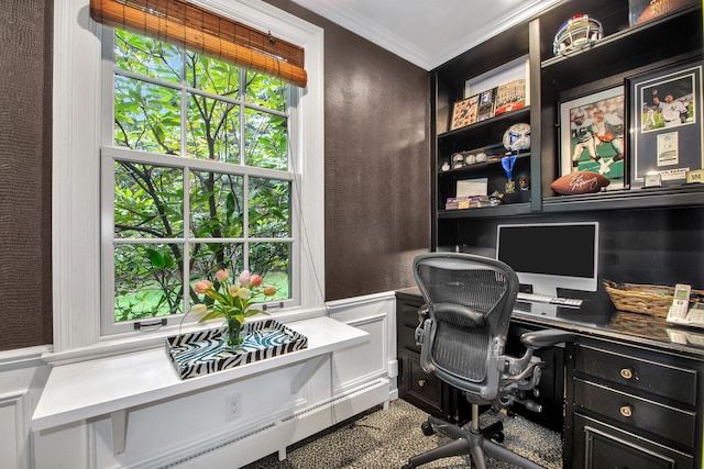 7 Middle Dr, Manhasset, NY 11030 - office area featuring built in study area and ornamental molding