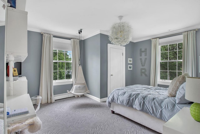 7 Middle Dr, Manhasset, NY 11030 - bedroom with carpet flooring, baseboard heating, ornamental molding, and baseboards