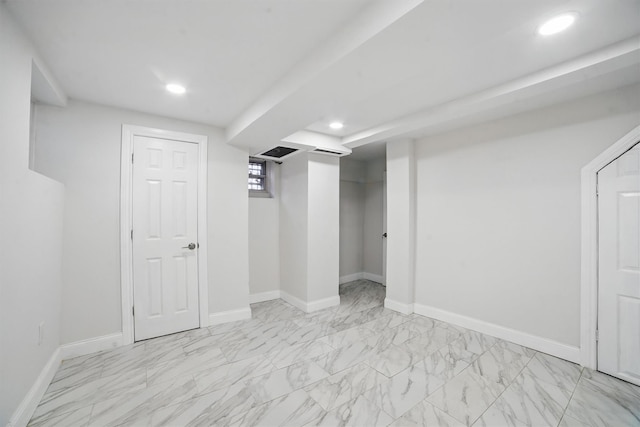 4163 Laconia Ave, Bronx, NY 10466 - finished basement featuring recessed lighting, baseboards, and light marble finish floors