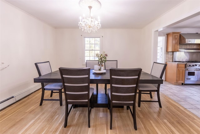 610 Farm To Market Rd, Brewster, NY 10509 - dining area featuring a chandelier, light wood finished floors, and baseboard heating