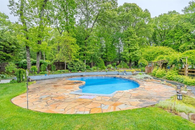 45 Broadview Dr, Commack, NY 11725 - view of pool featuring a patio and view of wooded area