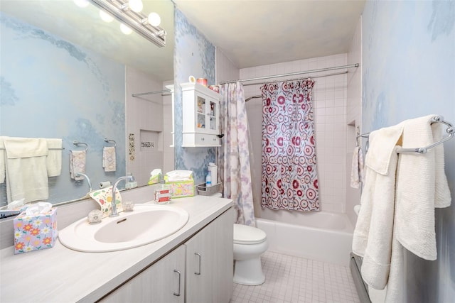 45 Broadview Dr, Commack, NY 11725 - full bathroom with vanity, toilet, shower / bath combination with curtain, and tile patterned flooring
