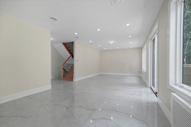 42 Greycourt Rd, Chester, NY 10918 - spare room featuring stairway, light marble finish flooring, recessed lighting, and baseboards