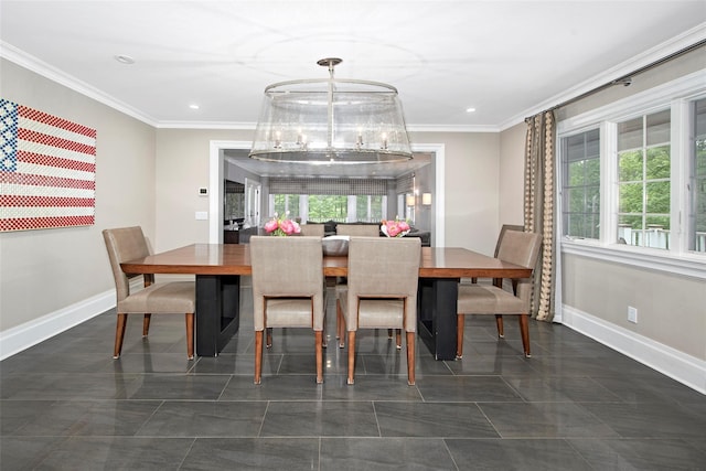 93 Haights Cross Rd, Chappaqua, NY 10514 - dining space featuring baseboards, healthy amount of natural light, crown molding, and recessed lighting