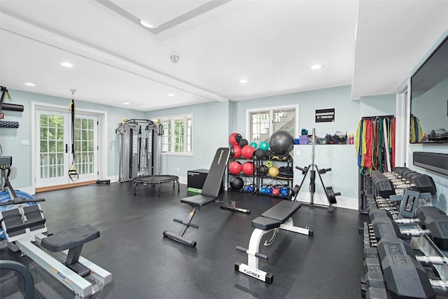 93 Haights Cross Rd, Chappaqua, NY 10514 - gym with recessed lighting and baseboards