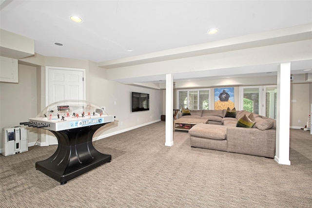93 Haights Cross Rd, Chappaqua, NY 10514 - playroom with carpet floors, baseboards, and recessed lighting