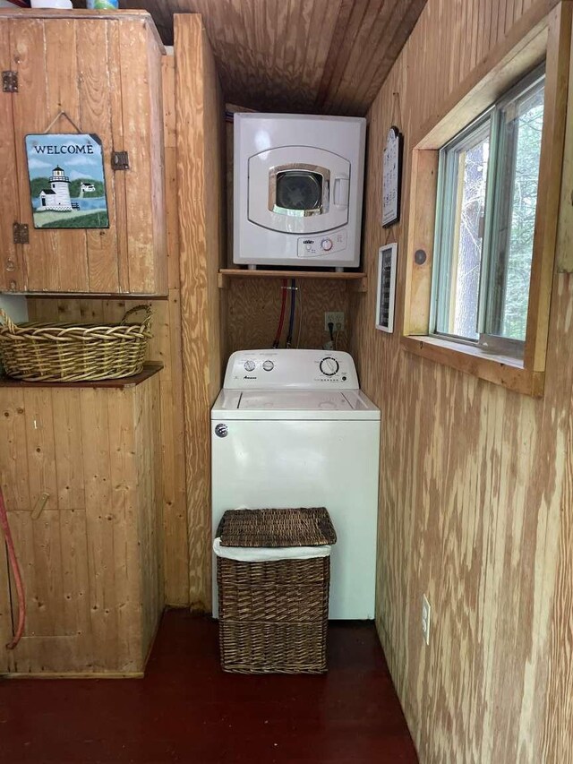 3 Perry Rd, Barryville, NY 12719 - washroom featuring washer / clothes dryer, wooden walls, and wooden ceiling