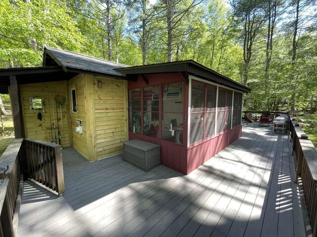 3 Perry Rd, Barryville, NY 12719 - wooden deck featuring a sunroom