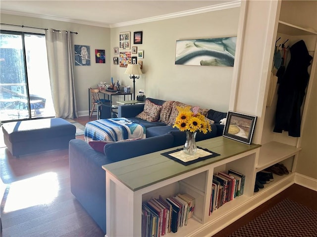 129 Main St Unit C8, Cornwall, NY 12518 - living room featuring ornamental molding, baseboards, and wood finished floors