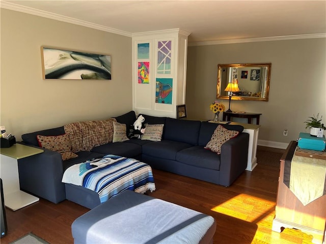 129 Main St Unit C8, Cornwall, NY 12518 - living room featuring wood finished floors, ornamental molding, and baseboards