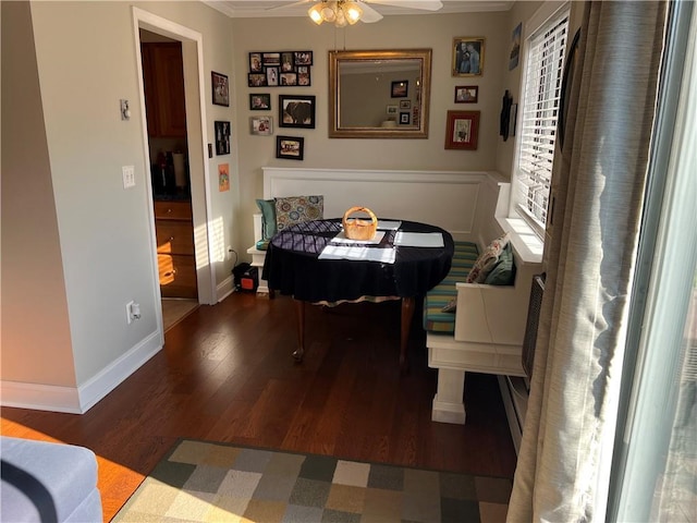 129 Main St Unit C8, Cornwall, NY 12518 - dining room featuring wood finished floors, a ceiling fan, crown molding, and baseboards