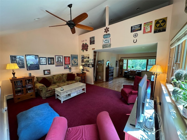 459 Illington Rd, Ossining, NY 10562 - living area featuring high vaulted ceiling and a ceiling fan
