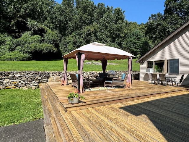 459 Illington Rd, Ossining, NY 10562 - wooden deck with a gazebo, outdoor dining space, an outdoor living space, and a yard