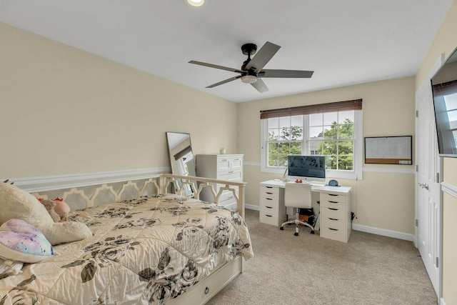 6 Esteves Ct, Melville, NY 11747 - bedroom with light colored carpet, an office area, baseboards, and a ceiling fan