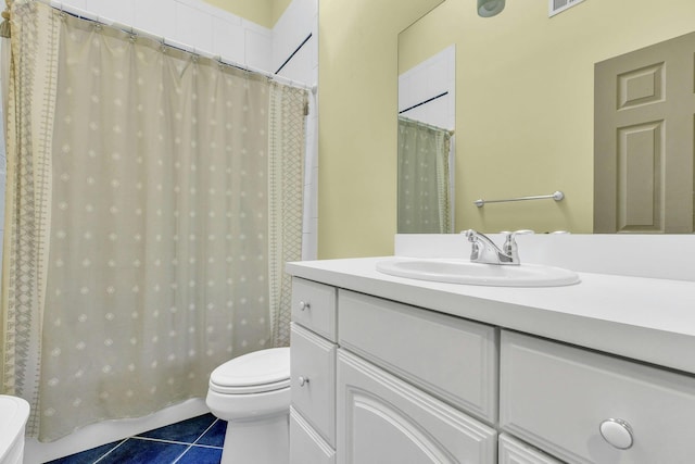 6 Esteves Ct, Melville, NY 11747 - full bathroom featuring tile patterned flooring, toilet, vanity, and a shower with shower curtain