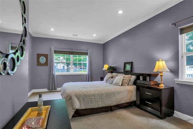 8 Wisteria Ln, Lake Grove, NY 11755 - bedroom featuring multiple windows, baseboards, recessed lighting, and crown molding