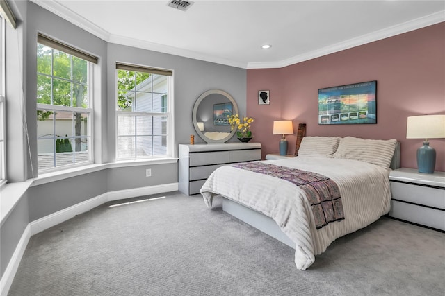 8 Wisteria Ln, Lake Grove, NY 11755 - carpeted bedroom featuring crown molding, baseboards, and recessed lighting