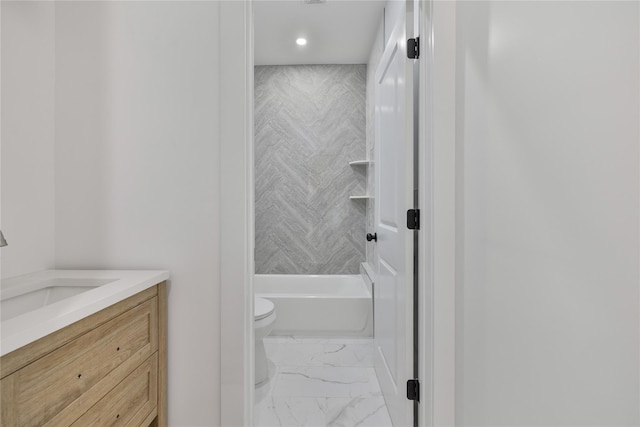615 Union Rd, Spring Valley, NY 10977 - bathroom featuring vanity, marble look tile flooring, recessed lighting, and washtub / shower combination