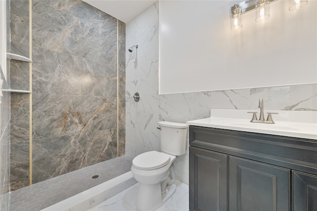 615 Union Rd, Spring Valley, NY 10977 - bathroom featuring tile walls, vanity, a tile shower, and marble finish flooring