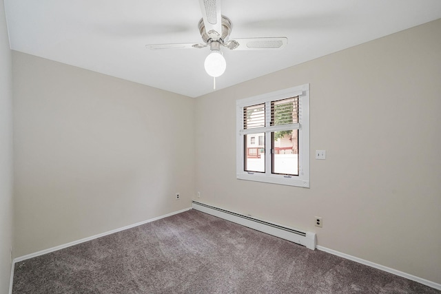 8 Adolphi Pl, Ronkonkoma, NY 11779 - unfurnished room with a baseboard radiator, carpet flooring, ceiling fan, and baseboards