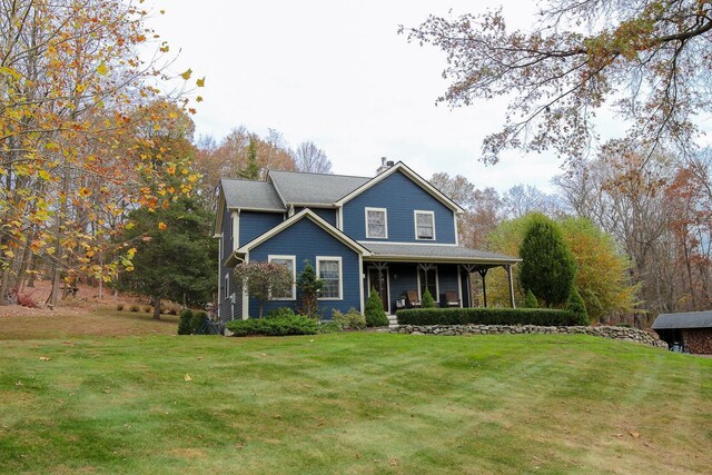 470 Winding Hill Rd, Montgomery, NY 12549 - view of front facade featuring a porch, a front yard, and a chimney