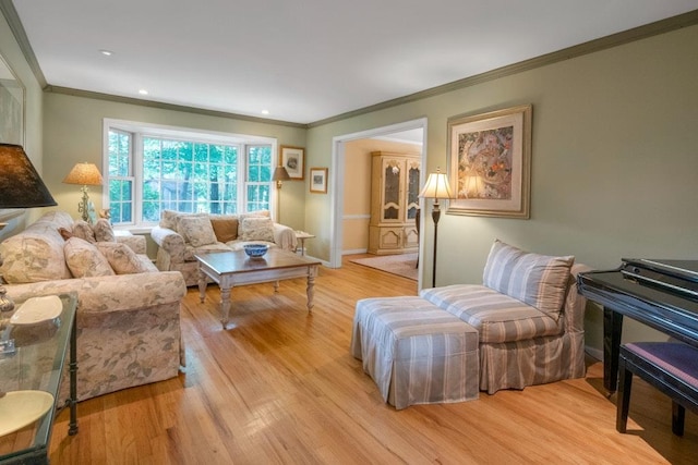 26 Mayberry Rd, Chappaqua, NY 10514 - living room with ornamental molding, light wood-style floors, baseboards, and recessed lighting