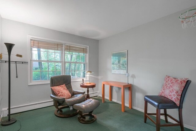 26 Mayberry Rd, Chappaqua, NY 10514 - living area featuring a baseboard heating unit, baseboards, and carpet flooring
