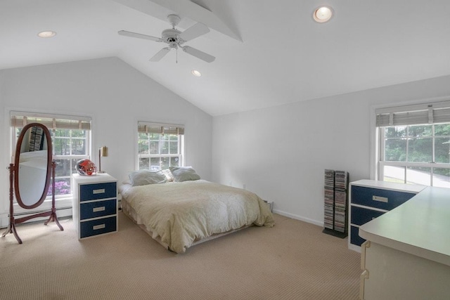26 Mayberry Rd, Chappaqua, NY 10514 - bedroom with light carpet, lofted ceiling, recessed lighting, a ceiling fan, and baseboards