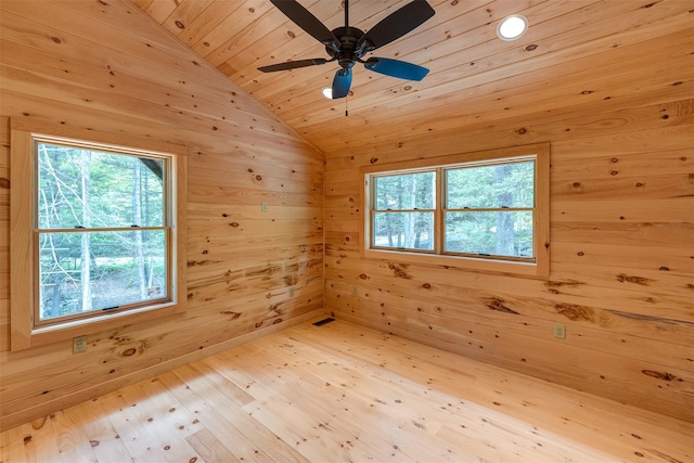 57 Zane Grey Way, Barryville, NY 12719 - spare room with wood ceiling, vaulted ceiling, wooden walls, wood finished floors, and a ceiling fan