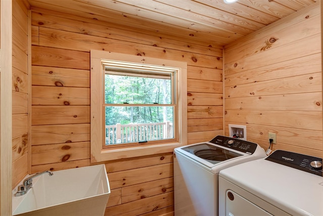 57 Zane Grey Way, Barryville, NY 12719 - washroom featuring washer and clothes dryer, wood walls, and wood ceiling
