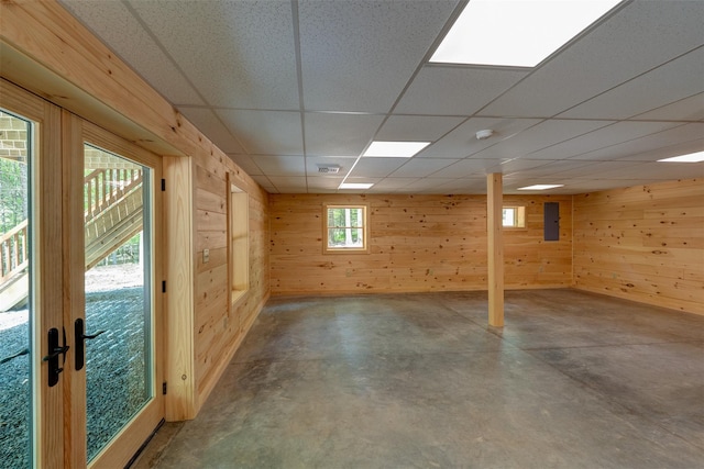 57 Zane Grey Way, Barryville, NY 12719 - basement with wood walls, a drop ceiling, and electric panel
