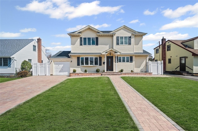 15 Salem Rd, Hicksville, NY 11801 - traditional-style home featuring decorative driveway, a gate, and an attached garage