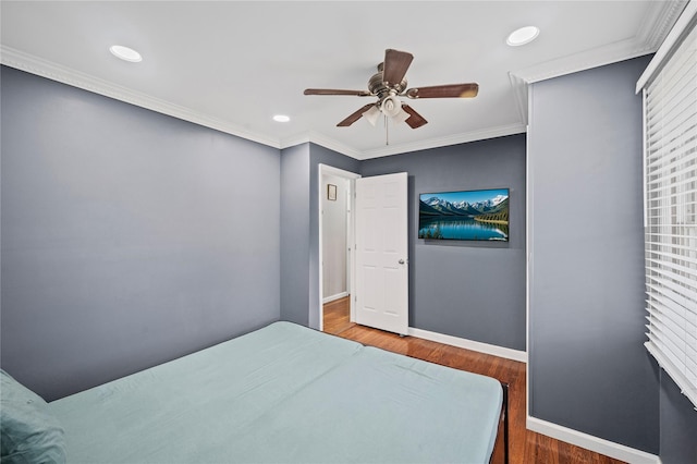 15 Salem Rd, Hicksville, NY 11801 - bedroom featuring wood finished floors, recessed lighting, ornamental molding, and a ceiling fan