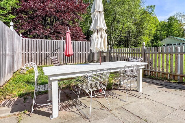 336 County Highway 5, Bovina Center, NY 13740 - fenced backyard with outdoor dining space and a patio