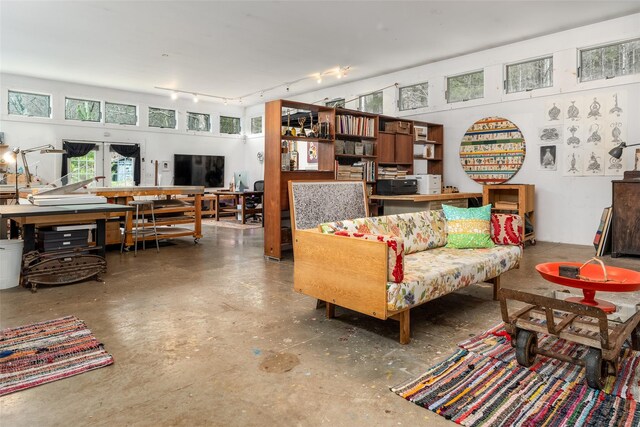 336 County Highway 5, Bovina Center, NY 13740 - living room featuring rail lighting and concrete floors