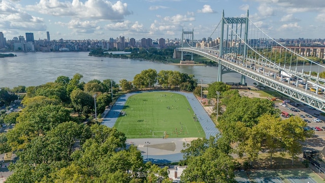 25-40 Shore Blvd Unit 17K, Astoria, NY 11102 - drone / aerial view of a notable bridge, a nearby body of water, and skyline