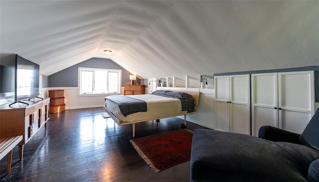 87 River Rd, Nyack, NY 10960 - bedroom featuring lofted ceiling, wood finished floors, and baseboards
